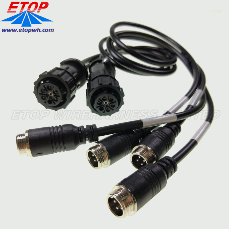 Molded 4pin M12 waterproof cable connector to 7pin waterproof connector cable assembly