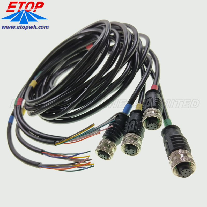 custom colored waterproof outdoor M12 connector cable assemblies